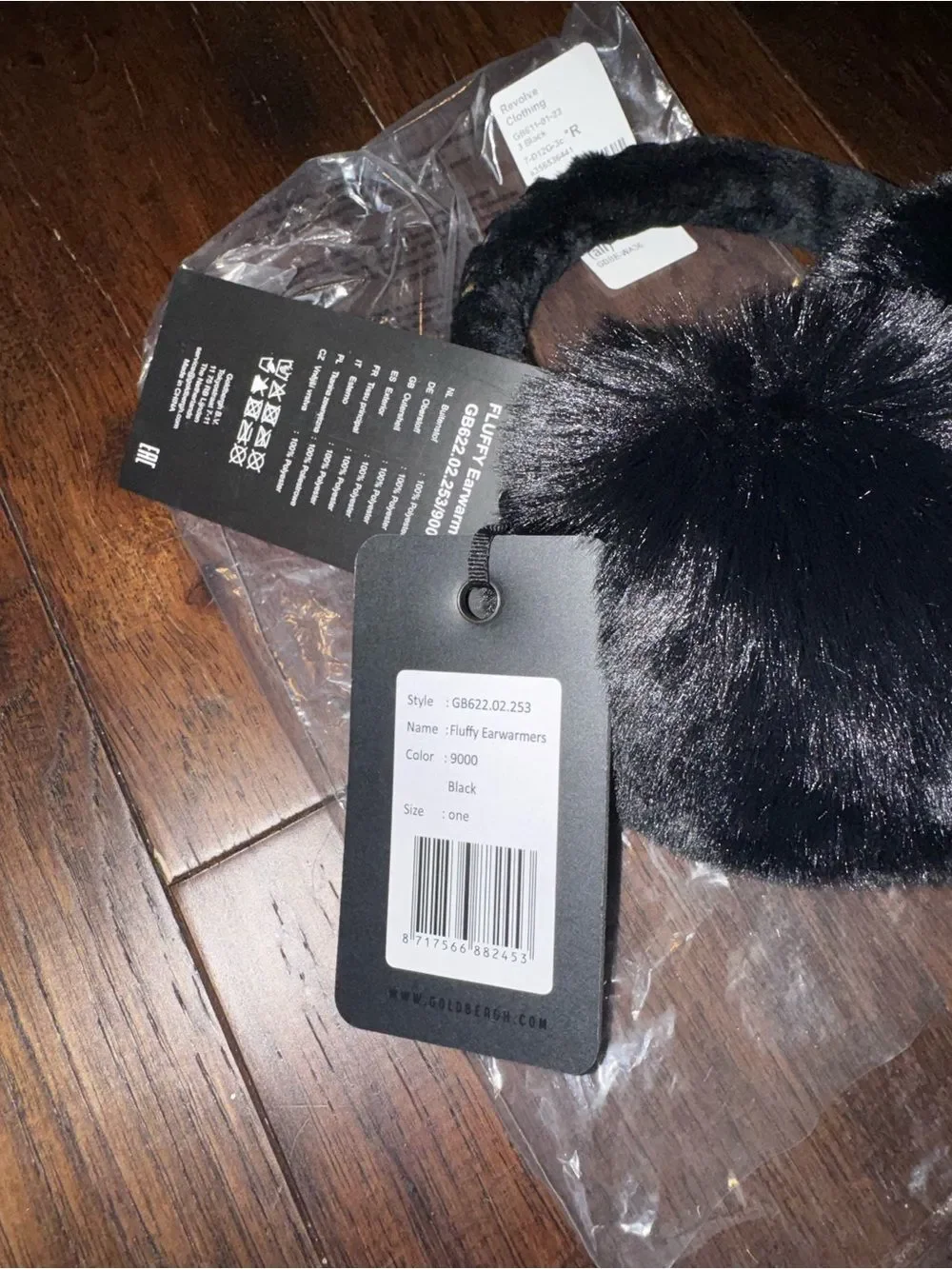 Goldbergh Ski Fluffy Ear Warmers Ear Muffs Black Faux Fur NWT